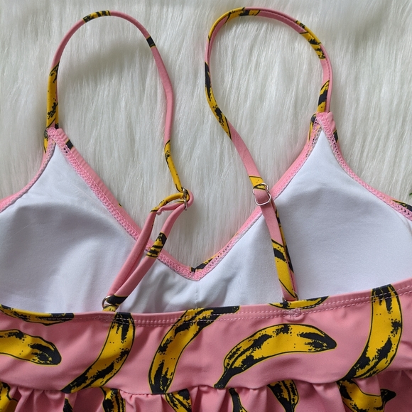 🔴 Pink and yellow banana ruffle bikini top - Picture 3 of 6